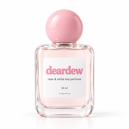 Dear Dew Rose & White Tea Perfume, 50 ml — front packaging on white