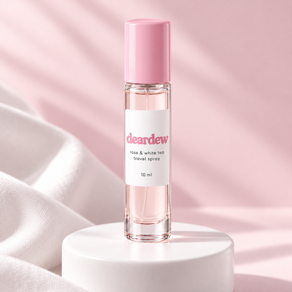 Dear Dew Rose & White Tea Travel Spray, 10 ml — editorial product photograph