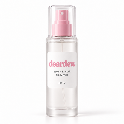 Dear Dew Cotton & Musk Body Mist, 100 ml — front packaging on white