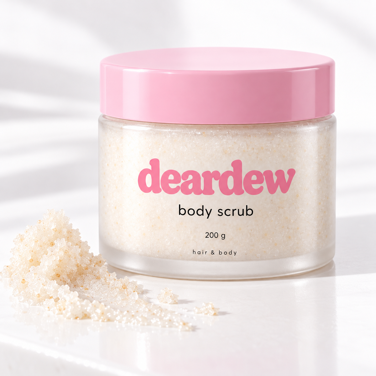 Dear Dew Body Scrub, 200 g — packaging and texture detail