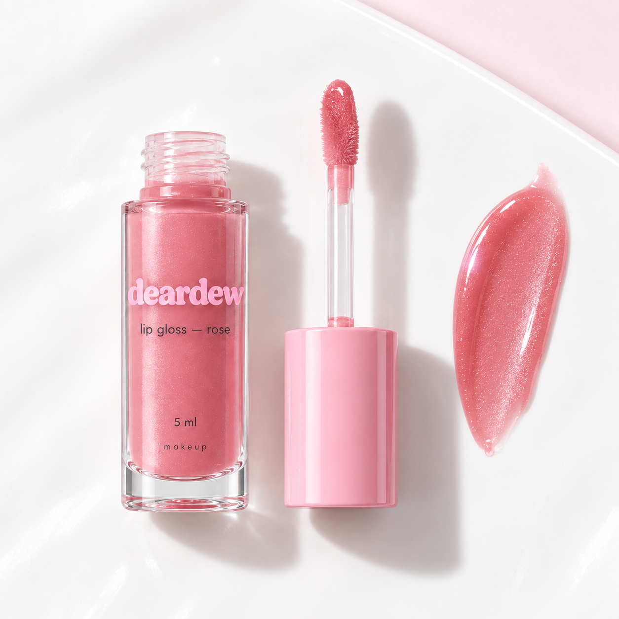 Dear Dew Lip Gloss — Rose, 5 ml — packaging and texture detail