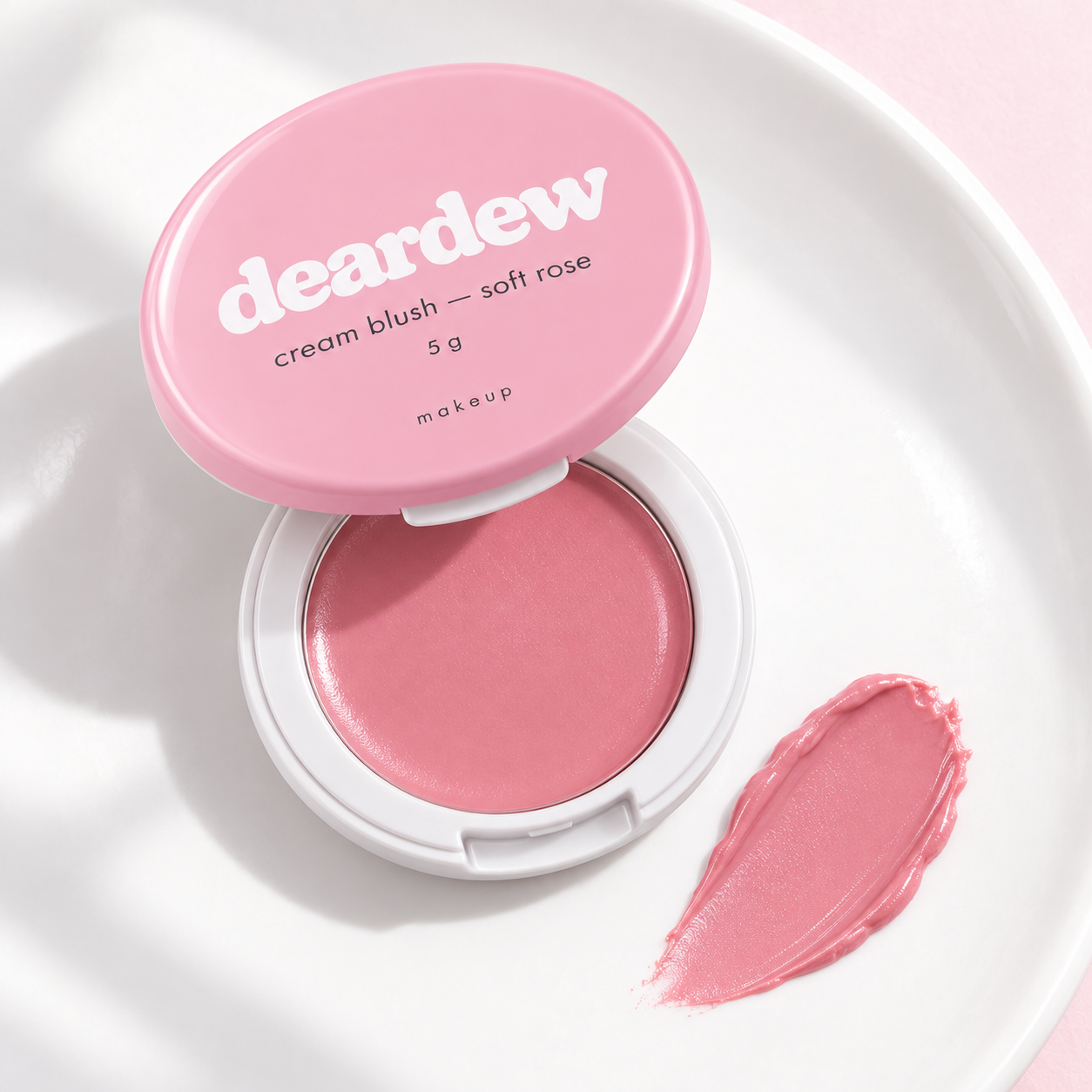 Dear Dew Cream Blush — Soft Rose, 5 g — packaging and texture detail