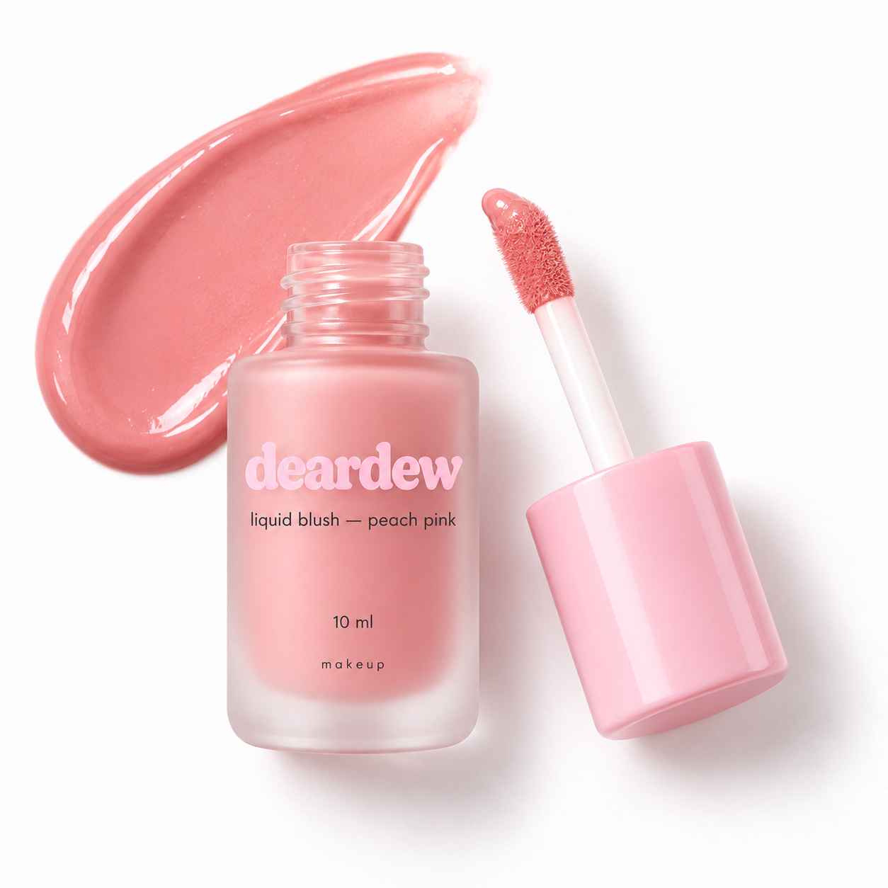 Dear Dew Liquid Blush — Peach Pink, 10 ml — packaging and texture detail