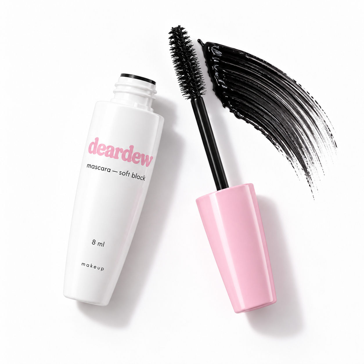 Dear Dew Mascara — Soft Black, 8 ml — packaging and texture detail