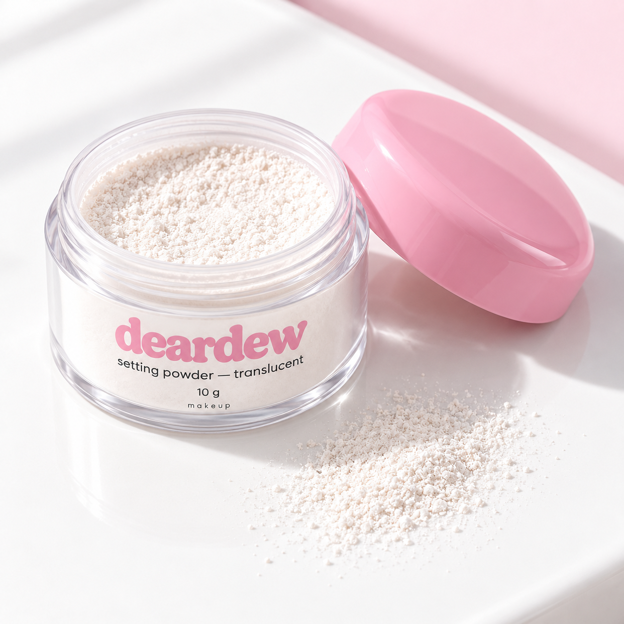 Dear Dew Setting Powder — Translucent, 10 g — packaging and texture detail