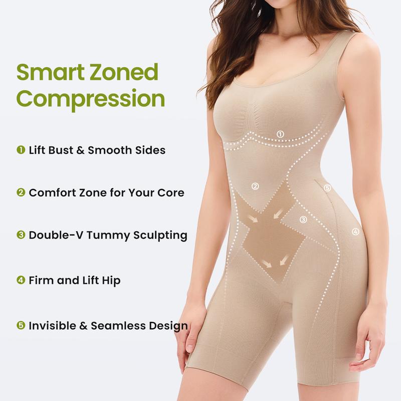 Easy-Off Sculpting Bodysuit in Beige with illustrated compression zones