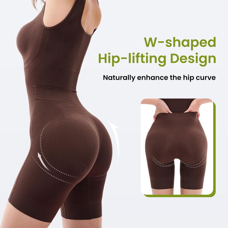 Brown bodysuit rear view with W-shaped contouring detail