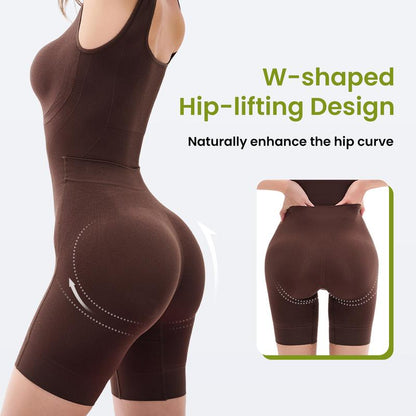 Brown bodysuit rear view with W-shaped contouring detail