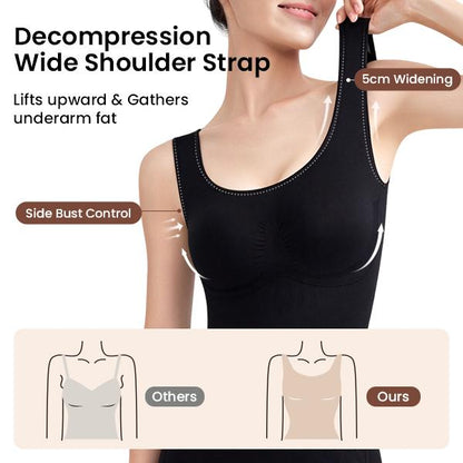 Close-up of the bodysuit wide shoulder straps and side-bust construction